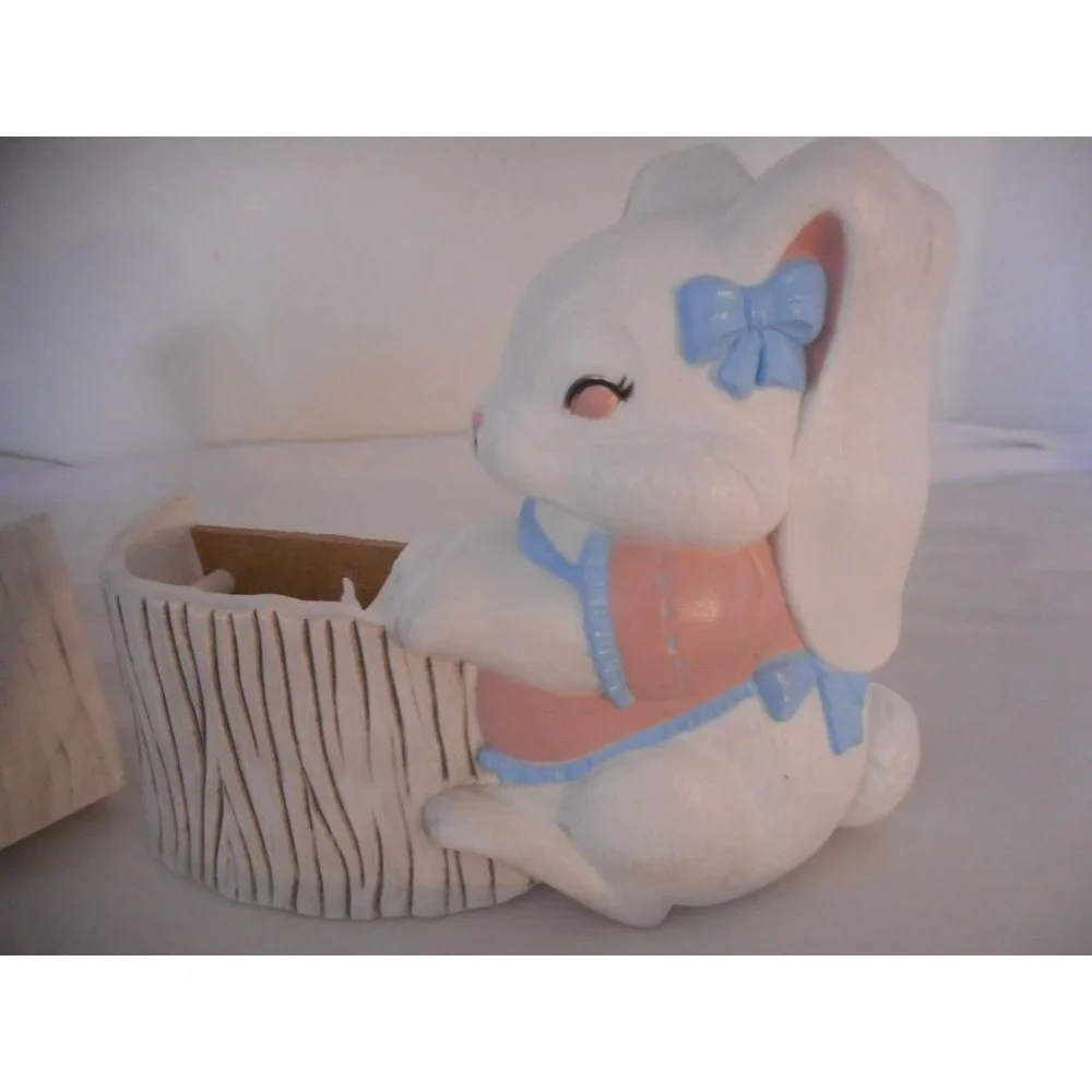 Vtg Homco Boy/Girl Easter Bunny wall decor pocket